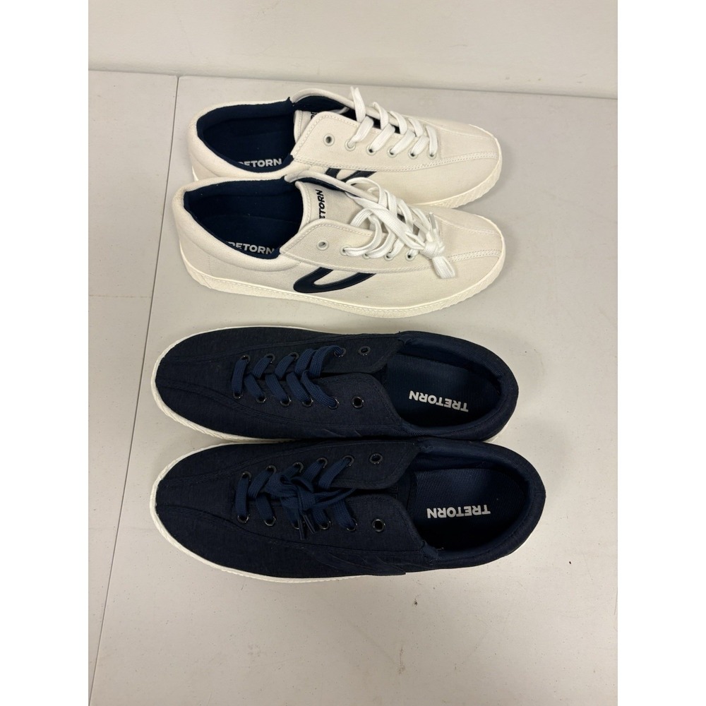 2 Pair VTG Tretorn Nylite Canvas Sneakers White & Navy Logo US 10 Andre 3000
